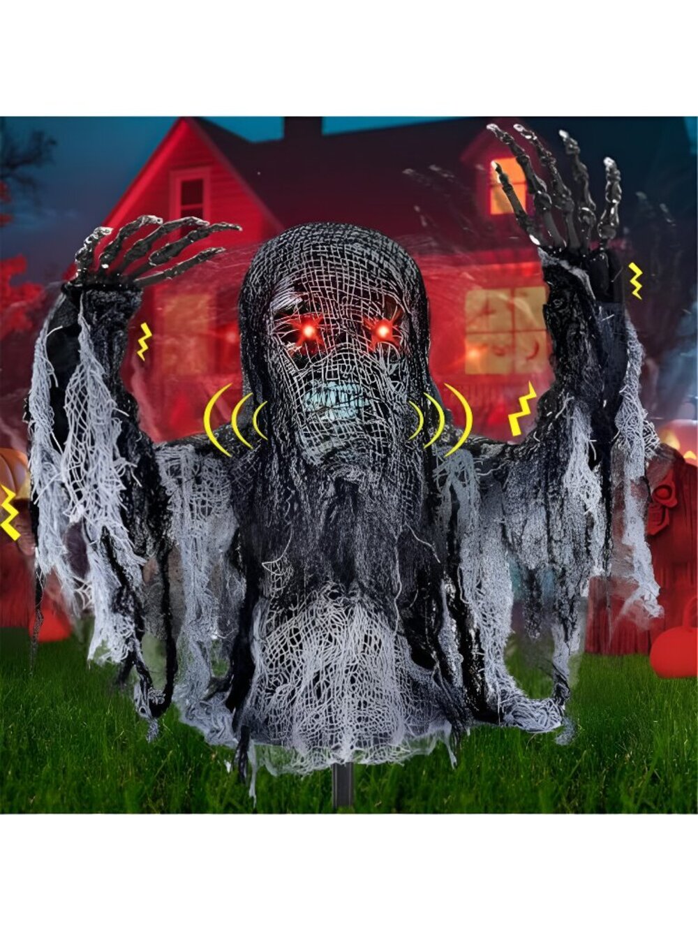 Talking Zombie Groundbreaker Halloween Animatronic with Red Eyes